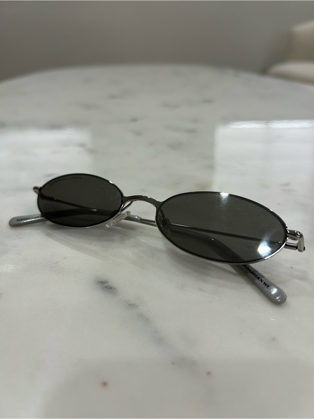 Oval Silver Frame Sunglasses with Black Lenses - Women's Fashion